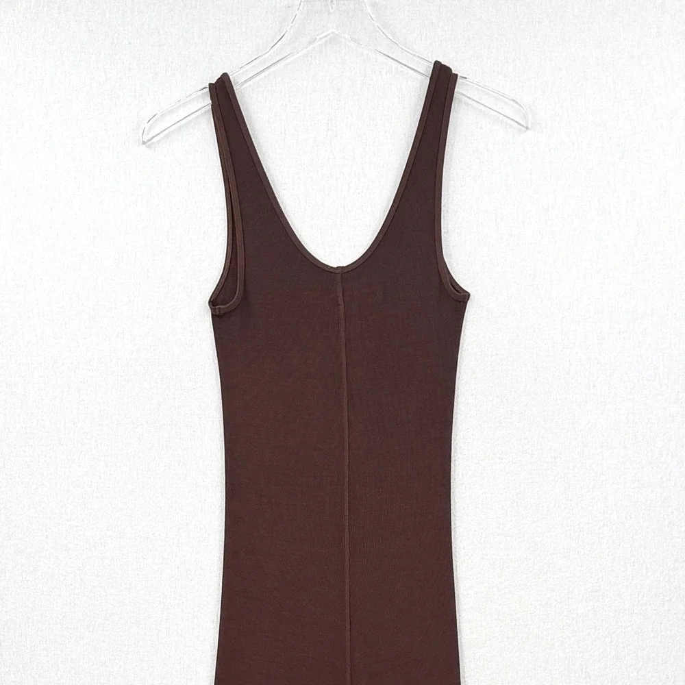 ENZA COSTA Silk Rib Knit Maxi Tank Dress Womens Small Brown Quiet Luxury NEW - Picture 7 of 12